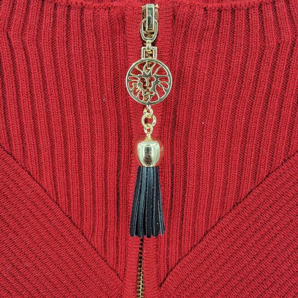 Anne Klein Poncho Womens Large Knit Red Mock Neck Half Zip Ribbed Neckline - Picture 7 of 11